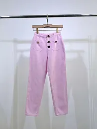 Women's Jeans Fyion High Quality Pink Fashion Runway Solid Cutout Long Pants Summer 2024 Design