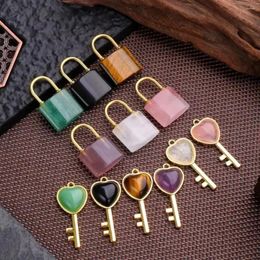 Charms Creative Couple Lock Necklace Pendant Simple Fashion Crystal Key Durable High Quality Natural Stone