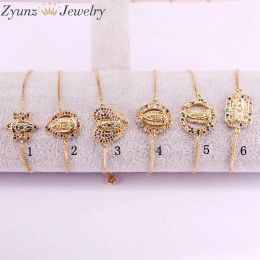 Strands 10PCS, Virgin Jesus, Micro pave rainbow CZ stone &Cubic Zirconia Connector Charm Bracelets