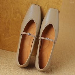 Casual Shoes Women's Genuine Leather Square Toe Elastic Slip-on Mary Jane Flats Leisure Soft Comfortable High Quality Daily For Woman