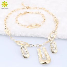 Strands Dubai Jewellery Sets For Women African Beads Necklace Bracelet Earrings Set Nigerian Wedding Gold Colour Costume