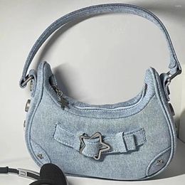 Shoulder Bags Women Bag Denim Y2K Handbag Star Decor Solid Colour Fashion Gift For Girls Ladies Purse Tote