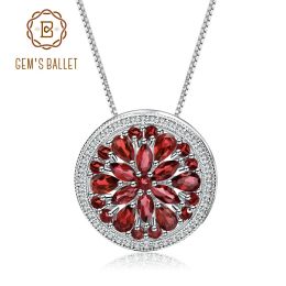 Necklaces GEM'S BALLET Natural Red Garnet Gemstone Pendant For Elegant Women 925 Sterling Sliver Round Pendant Necklace Fine Jewelry