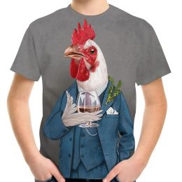 T-shirts New 2022 Summer Children Animal Chicken 3d Print Funny Cool Tshirt Girls Boys Birthday T Shirts Clothes Kids Baby Tee Tops