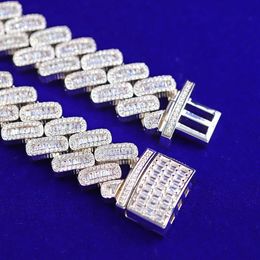 Handmade Luxury Iced Out Moissanite Cuban Chain 20mm Baguette Vvs Diamond Hip Hop Necklace Link for Mens Rapper