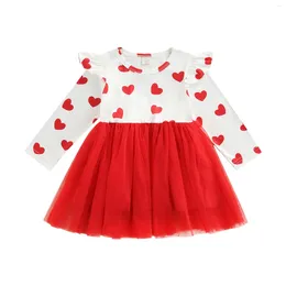 Girl Dresses 2-6Years Toddler Kids Girls Casual Dress Sleeve Heart Print Multi-Layered Tulle Princess Valentine's Day
