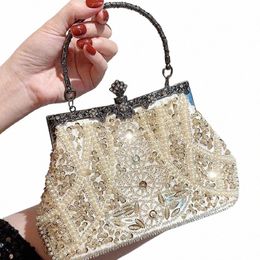 new Vintage Embroidered Beaded Dinner Handbag with Chegsam Bag Pearl Banquet Hand Carrier Chain Bag Fine and High Quality G2Pd#