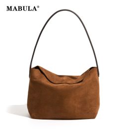 Hobos MABULA Western Retro Faux Suede Single Shoulder Bag for Woman Simple Stylish Hobo Underarm Purse Vintage Brown Tote Handbag