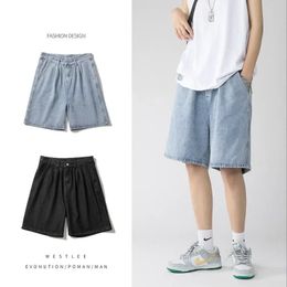 Wide Baggy Denim Shorts Men Summer Thin Solid Colour Casual Loose Knee-length Pants Male Jeans Shorts Streetwear 240420
