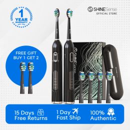 Heads ShineSense Sonic Electric Toothbrush Adult USB Rechargeable IPX7 Waterproof 3+1 Mode 6 Heads Travel Case for Teeth Whitening