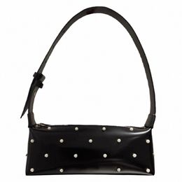 women Luxury Underarm Bag PU Leather Vintage Armpit Bag Adjustable Strap Pearl Underarm Handbag Female Daily Dating Bag F8CM#