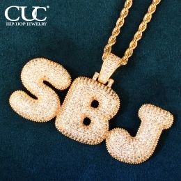 Necklaces CUC Custom Men Necklace Bubble Letter Name Pendant Make Number Symbol Cubic Zirconia Rock Jewelry