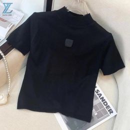 Women's T Shirts 2024 Spring Standing Collar Big W Slim Fit Versatile Short Sleeve Knitted Top