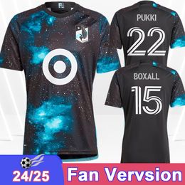 2024 25 Minnesota United FC Mens Soccer Jerseys FRAGAPANE BOXALL LOD HLONGWANE PUKKI Home Black Football Shirt Short Sleeve Adult Uniforms