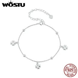 Strands WOSTU Lucky FourLeaf Clover Charm Bracelet For Women 925 Sterling Silver Bead Chain Bracelets Links Girl Birthday Jewellery Gift