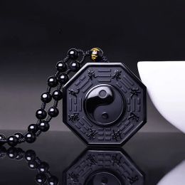 Necklaces Drop Shipping Natural black obsidian gossip necklace pendant men and women obsidian necklace chain pendant jewelry wholesale