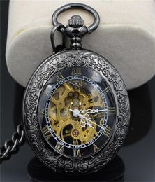 Steampunk Skeleton Male Clock Transparent Mechanical Open Face Retro Ver Vine Pendant Pocket Watch W/Chain Luxury Timepiece T2005021684979