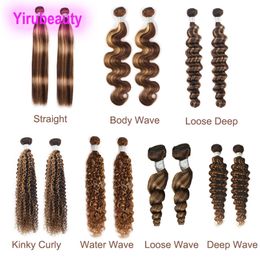 Brazilian Human Hair Extensions 2 Bundles P4/27 Piano Colour Straight Deep Wave Kinky Curly Water Wave Double Wefts 10-32inch