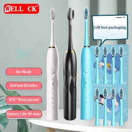 Heads 6Speed Mode Adult Couple And Children's Home Ultrasonic Automatic Electric Toothbrush Soft Bristles Waterproof Brush Head Set