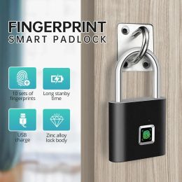 Control KERUI Keyless USB Charging Fingerprint Lock Smart Padlock Waterproof Door Lock 0.2sec Unlock Portable Antitheft Padlock Zinc