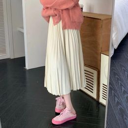 Skirts 2024 Long A-line Pleated Skirt For Women Girl Mid-long Vintage Y2k Clothes Elegant Office Ladies Spring Summer Clothing
