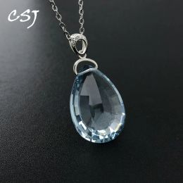 Necklaces CSJ New Aquamarine Pendant Sterling 925 Silver Created Gemstone 18*26mm Topaz Necklace for Women Party Birthday Jewelry Gift