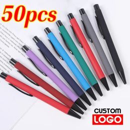 Pens 50pcs Metal Ballpoint Pen Advertising Gift Pen Custom Logo Student Stationery Office Laser Engraving Text Promotional Pen