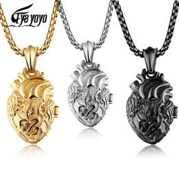 Necklaces EyeYoYo Openable Human Heart Charm Pendant Necklace in Stainless Steel Anatomically Correct Heart Necklace Punk Nurse For Lovers