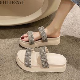 Slippers 2024 Fashion Women's Rhinestone Shining Women Shoes Mesh Soft Platform Non-slip Sandals Summer Beach Female Slides