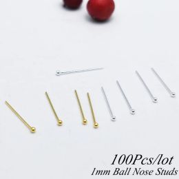 Jewellery 100pcs/lot 1mm 925 Sterling Silver Mini Ball Nose Studs Tiny Nose pin Thickness 0.4mm Length 10 mm Nariz Piercing Jewellery