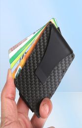 Carbon Fibre Credit Card Holder wallet New Design Minimalist rfid Blocking Slim Metal Cardholder Anti Protect Clip for men3395505