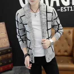 Men's Sweaters Man Clothes Black Plaid No Hoodie Knitted For Men Slim Fit Cardigan High Quality Ugly Neck