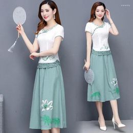 Work Dresses Women's Suit Plus Size Tops And Skirt Set Hanfu Improved Qipao Cheongsam Summer Two Piece Sets Female Womens Outifits Ladies