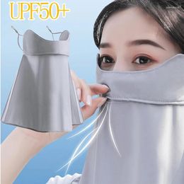 Berets Sun Protection Full Face Mask Summer Women Men Anti-UV Silk Outdoor Cycling Sports Breathable Hanging Ear Scarf