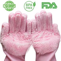 Gloves 1Pair Dishwashing Cleaning Gloves Silicone Rubber Sponge Glove Household Scrubber Kitchen Clean Tools Dropshipping Kitchen