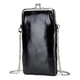 Evening Bags Genuine Leather Mobile Phone Bag: Small And Women's One Shoulder Chain Crossbody Bag Fashion Clip