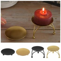 Candle Holders Round Plate Candlestick Vintage Black Gold Holder Wrought Iron Craft Candelabra Wedding Festival Party Supplies