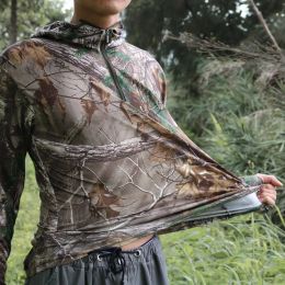 Accessories Summer Quick Dry Sun Protective Fishing Clothes Outdoor Hunting Bird Watch Bionic Camo Shirt Mens Stretch Breathable Hooded Tops