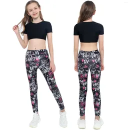 Clothing Sets Kids Girls Clothes Gymastics Dancewear Workout Outfits Sport Suits Tank Crop Tops With High Waist Letter Printed Leggings