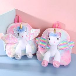 Bags 3D Unicorn Plush Back to School Bag Kawaii Furry Cartoon Schoolbag for Girl Toy Doll Backpack for Kindergarten Kids Girls Gift