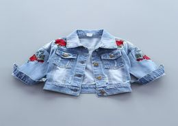 fashion Girls Jean Jackets Kids Baby Rose Embroidery Coat Long Sleeve Button Denim Jackets toddler Girls clothing 17Y Y2008311194399