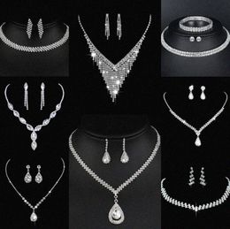 Valuable Lab Diamond Jewelry set Sterling Silver Wedding Necklace Earrings For Women Bridal Engagement Jewelry Gift y4yU#