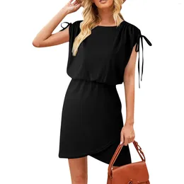 Casual Dresses 2024 Womens Summer Dress Drawstring Cap Sleeve Round Neck Wrap Bodycon Short Official Store Ropa Para Mujer