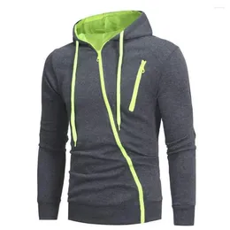 Men's Hoodies Autumn Hoodie Contrast Colours Cardigan Slim Oblique Zipper Winter Coat For Work