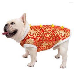 Dog Apparel Winter Warm Small Puppy Clothes Tang Suit Embroidery Outfit Costume Soft Autumn Chinese Year Spring Festival Thickened