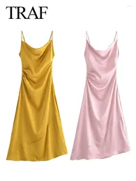 Casual Dresses Female Elegant Sexy Solid Colour O-Neck Sleeveless Backless Folds Side Zipper Women's Fashion Chic Long