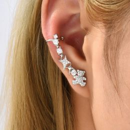 Earrings JF 2023 New AB S925 Silver Needle Fashion Cartoon Bear Cross border Earrings Fresh Art Earrings Earbone Clip Integrated Ear Row