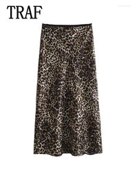 Skirts Women Vintage Chic Leopard Skirt 2024 Fashion Spring Summer Holiday Zipper Long Straight