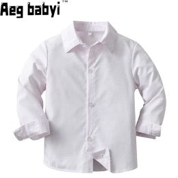 T-shirts Spring Autumn Baby Boys Shirt Long Sleeves Formal Clothes Turndown Cotton Collar Shirts Girls Kids Blouses Plaid Shirt Tops