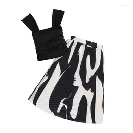 Clothing Sets CitgeeSummer Kids Girls Outfits Black Sleeveless Camisole Pattern Print Skirt Clothes